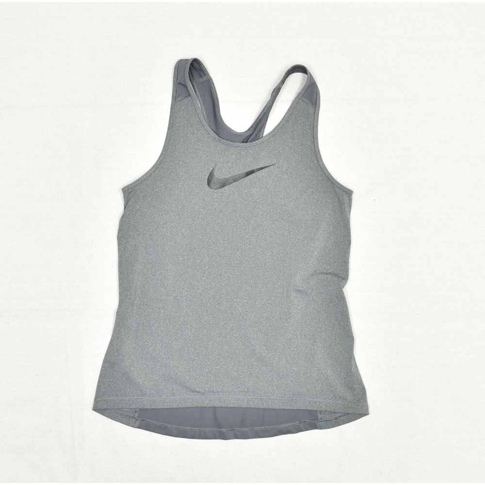 Nike Women's Tank Top Crew Neck Swoosh Polyester Gray Size L Pro Dri Fit Gym